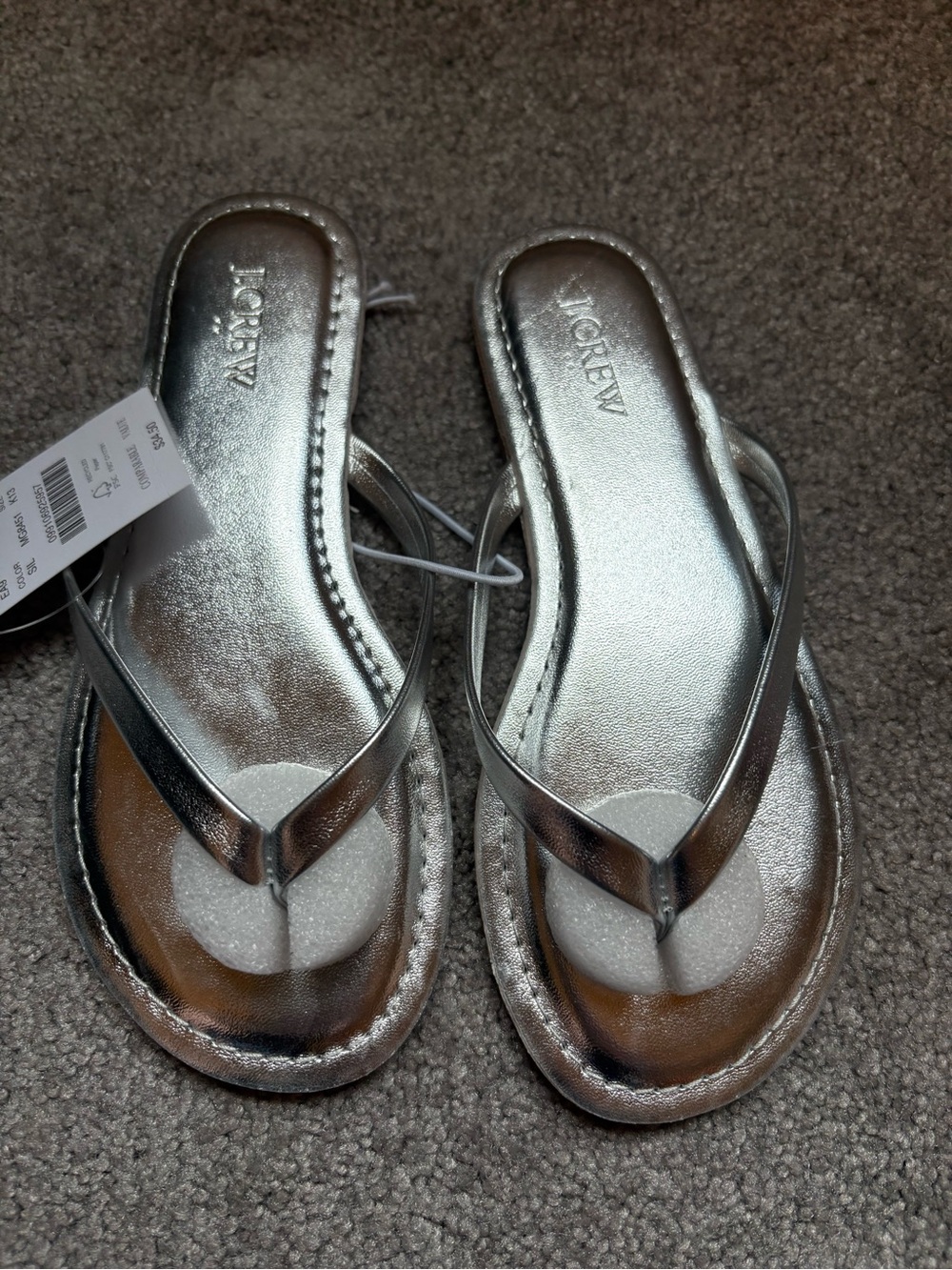 J. Crew Silver Metallic Leather Flip-Flop Sandals girls size 13 new with tags